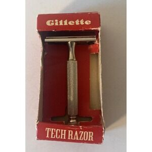 Vintage Gillette Blue Blades Tech Safety Razor In Original Box 1961 Tech Razor